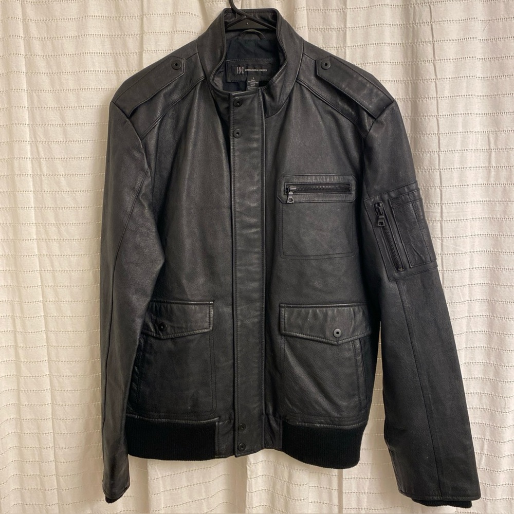 inc international concepts jacket men Large Black Zip Pockets Edgy
